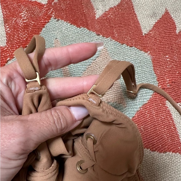 Blue Life Roped Up One Piece Swimsuit in Cacao Tan Lace Up Nude Deep V - Picture 10 of 12